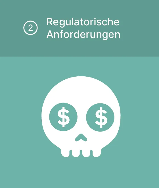 Piktogramm "regulatorische Anforderungen": Totenkopf mit Dollarzeichen in den Augen