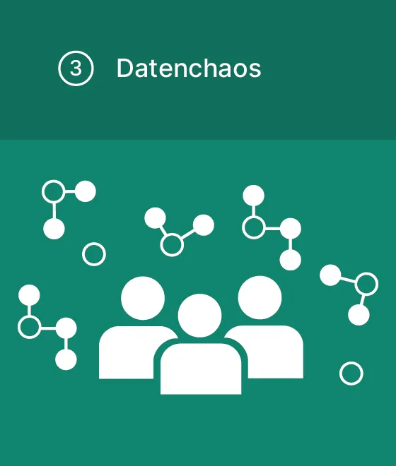 Piktogramm Datenchaos: Drei Männchen umschwirrt von Daten