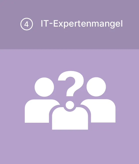 Piktogramm IT-Expertenmangel: 3 Personen, eine davon mit Fragezeichen statt Kopf