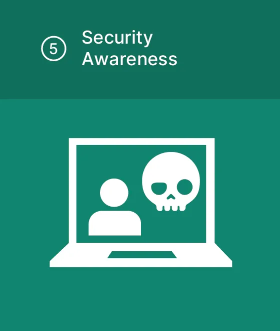 Piktogramm Security Awareness: Laptop mit Person, der ein Totenkopf über die Schulter schaut.
