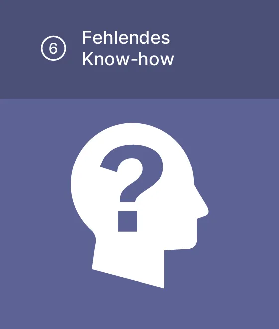 Piktogramm fehlendes Know-how: ein Kopf mit einem Fragezeichen darin.