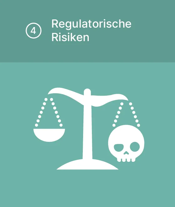 Piktogramm Regulatorische Risiken: Waage der Justizia mit einem Totenkopf statt Waagschale.