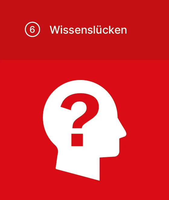 Piktogramm Wissenslücken: Kopf mit großem Fragezeichen.