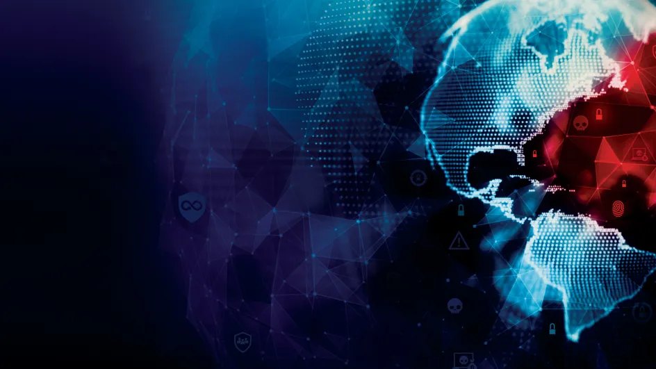 Globe with cybersecurity icons