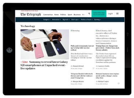 Telegraph website viewed on an iPad